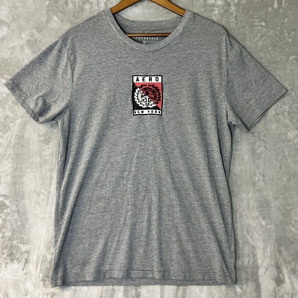 Aeropostale Embroidered Aero New York Patch Grey Basic Tee Shirt Mens Size M